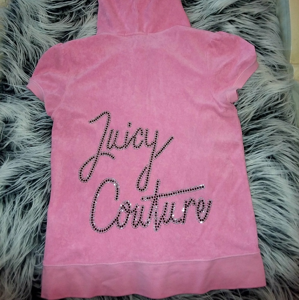 Juicy short sleeve terry cloth hoodie large, pink