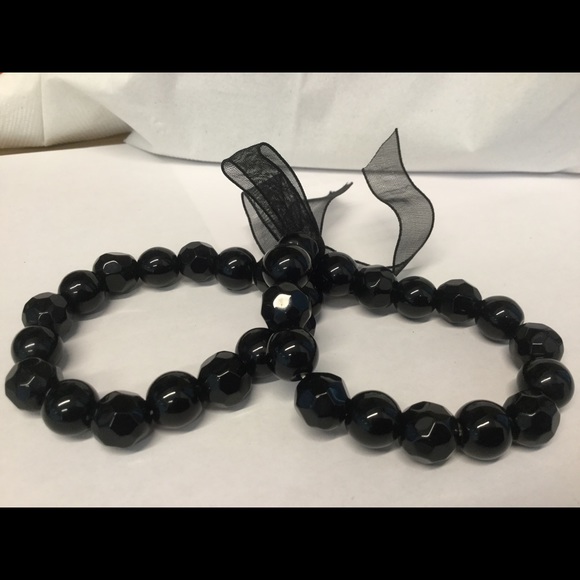 Jewelry - Bundle of two ribbon tied black stretch bracelets