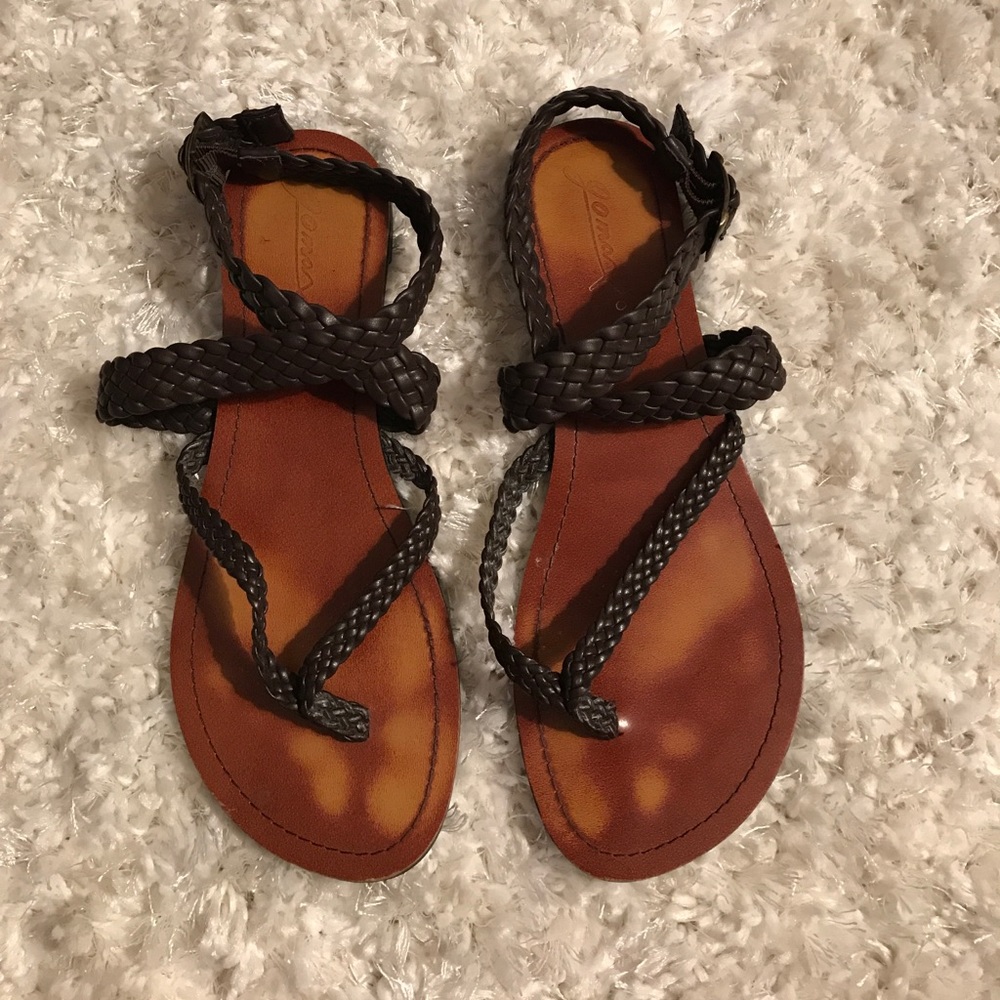 Brown braided gladiator sandals