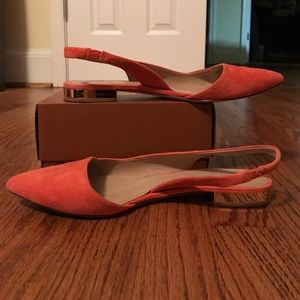Tory Burch Coral Suede SlipOns with Gold heels