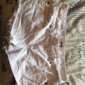 White jean shorts from pink
