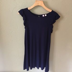 Anthropologie Blue Shift Dress Ruffled Shoulders S