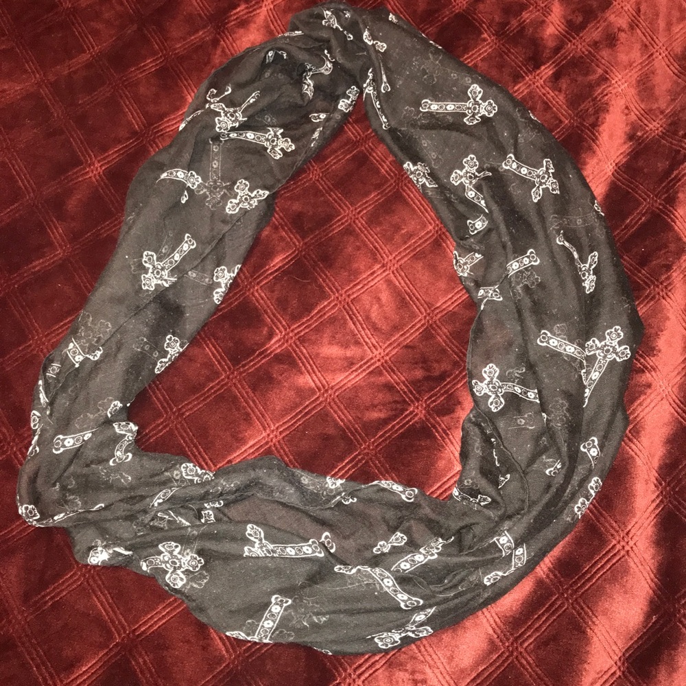 Black and white cross infinity scarf