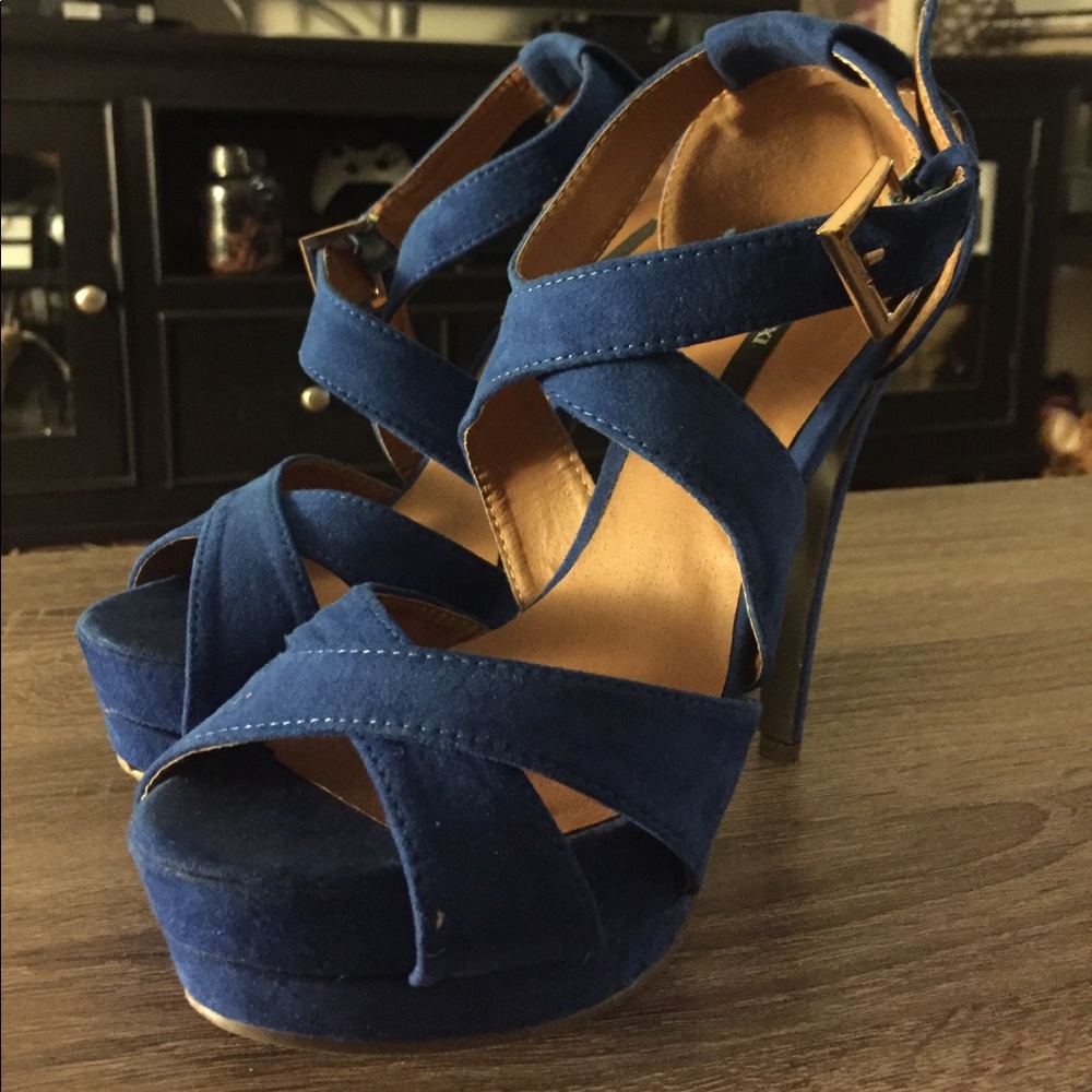 Royal blue wrap heels