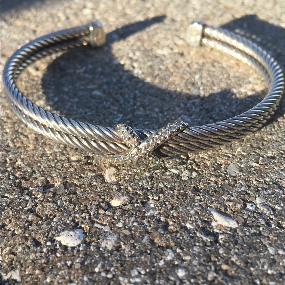 David Yurman double cable bracelet pave diamond x