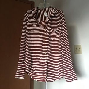 Maroon/red and white striped J. Crew button up