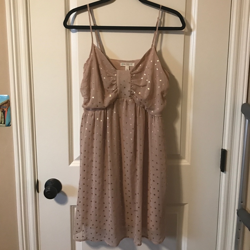 Cute tan and gold heart printed dress