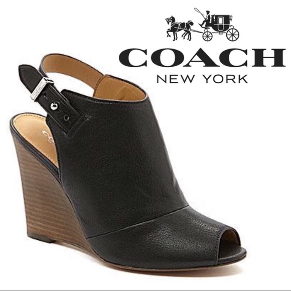 Coach Shoes - Coach Lindsay Leather Peep Toe Wedge in size 8B