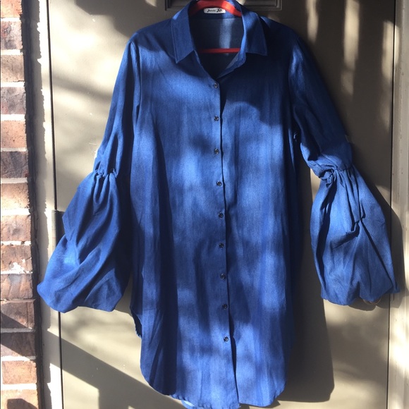 Benchi, BCR Tops - NEW!!! DENIM LONG PUFFY SLEEVE TUNIC. PLUS SIZE