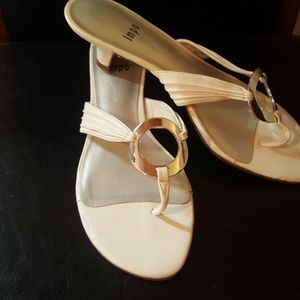 White low heel sandle with Silver buckle