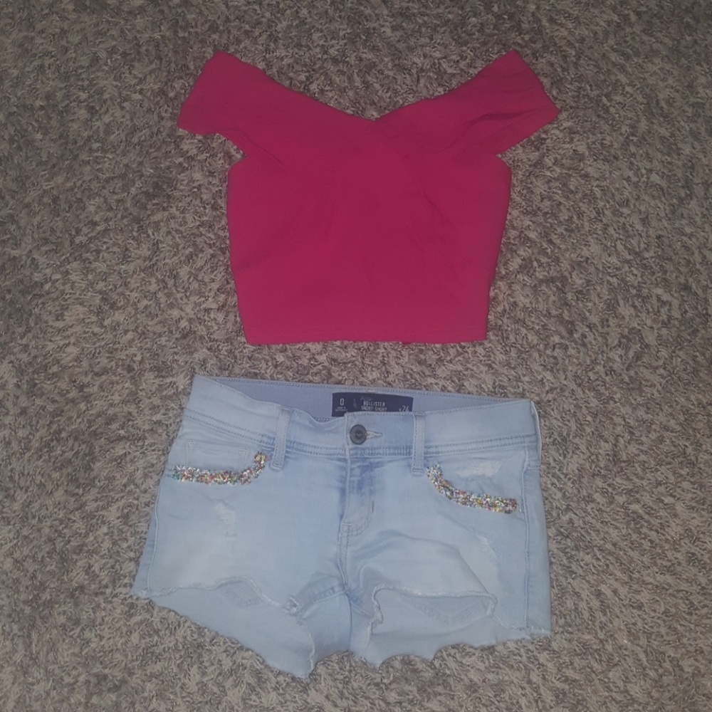 Hot pink off the shoulder crop top