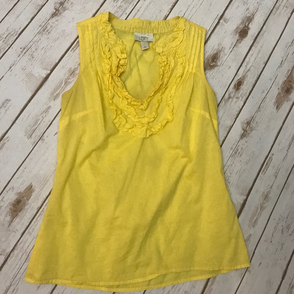Yellow ruffle front Loft tank