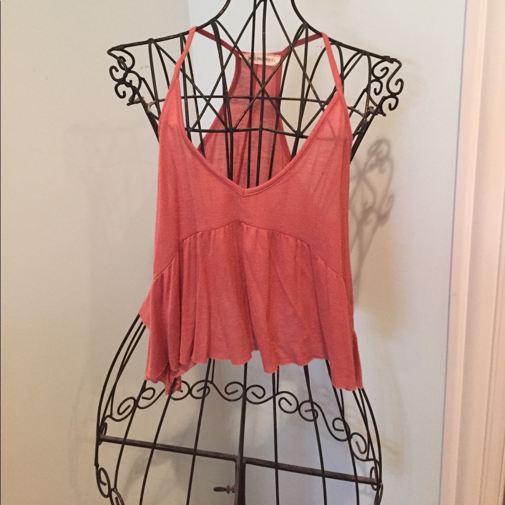 Coral pink tank top with Loose peplum style,