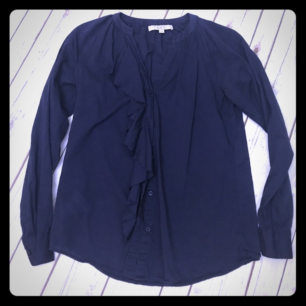 Navy ruffle detailed button down