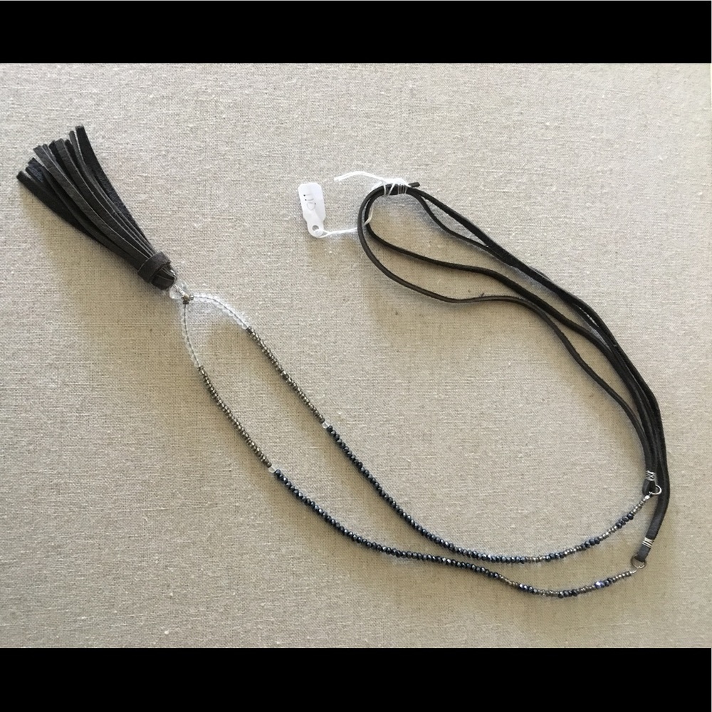 CA Inspired leather tassel necklace.