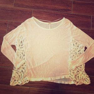 Free People Lace Long Sleeve Shirt Striped