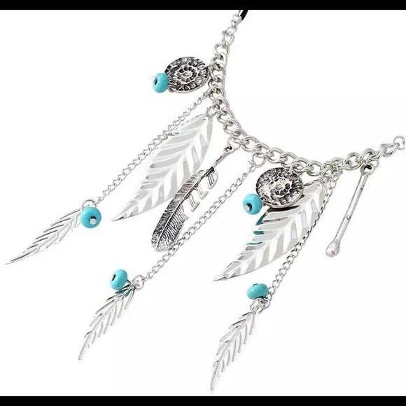 Long Multilayer Leaves Tassel Necklace w/ stones. - Picture 2 of 5