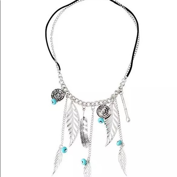 Long Multilayer Leaves Tassel Necklace w/ stones. - Picture 4 of 5