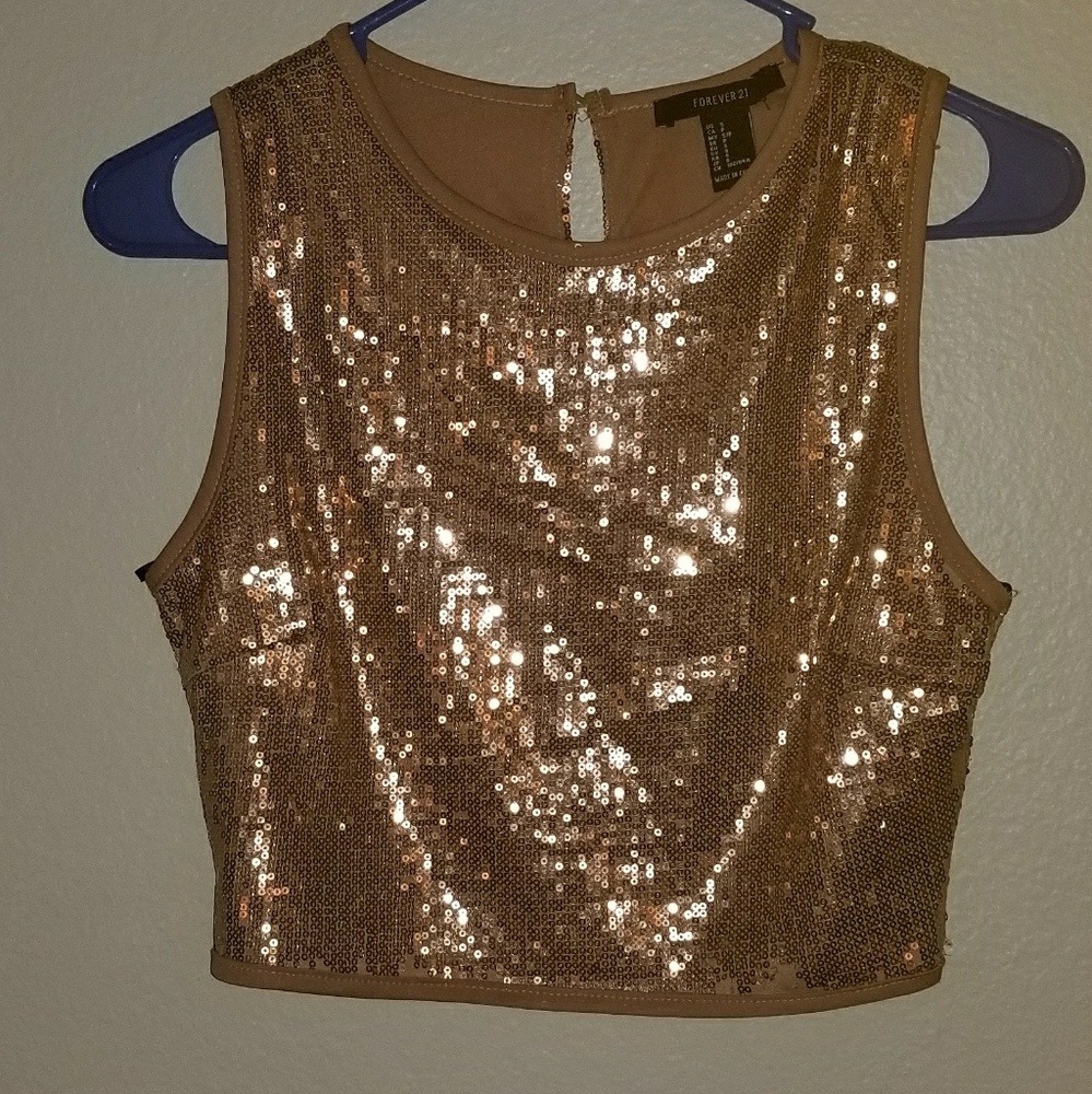 Forever 21 Sequin Crop Top - Rose Gold