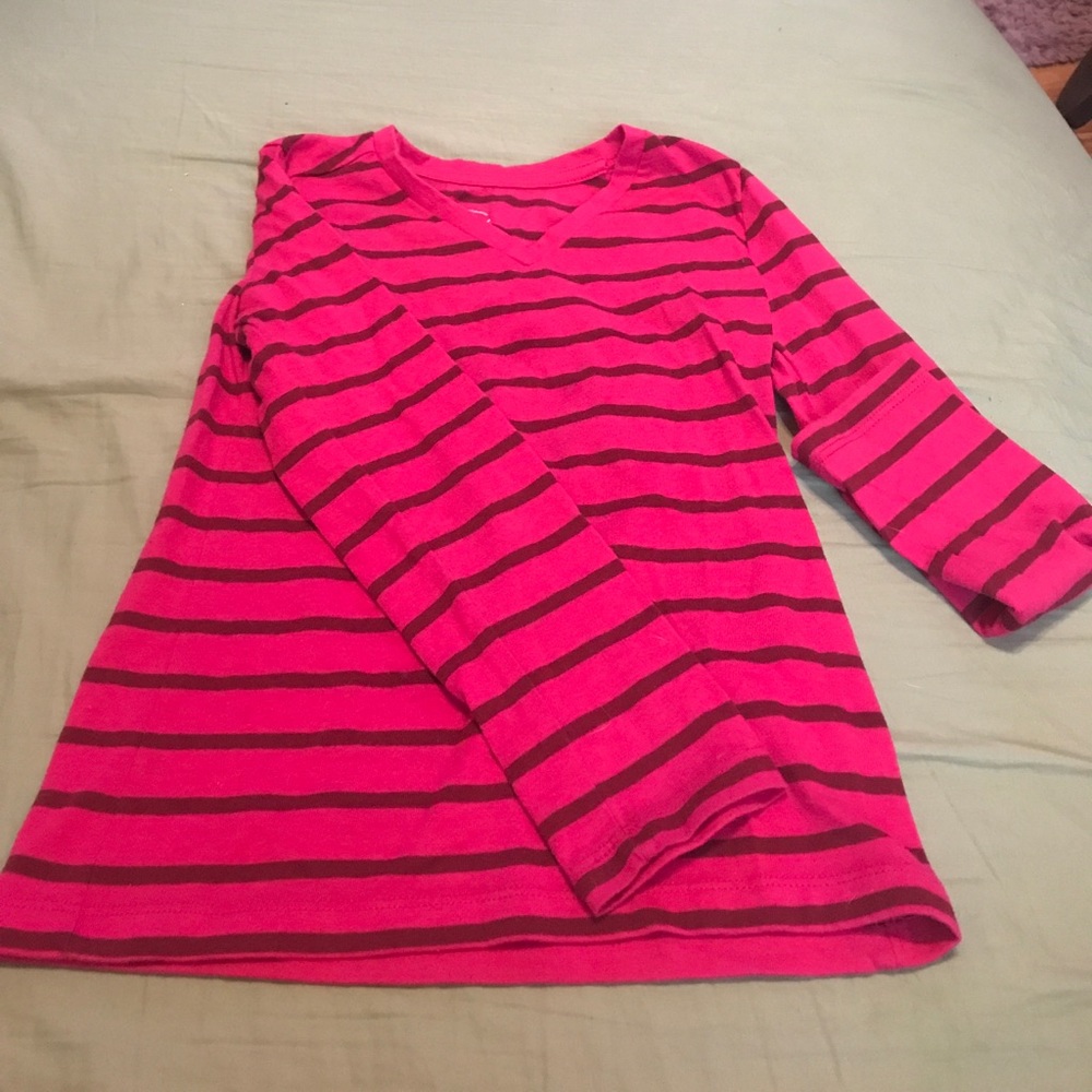 Pink and black striped long sleeve tee