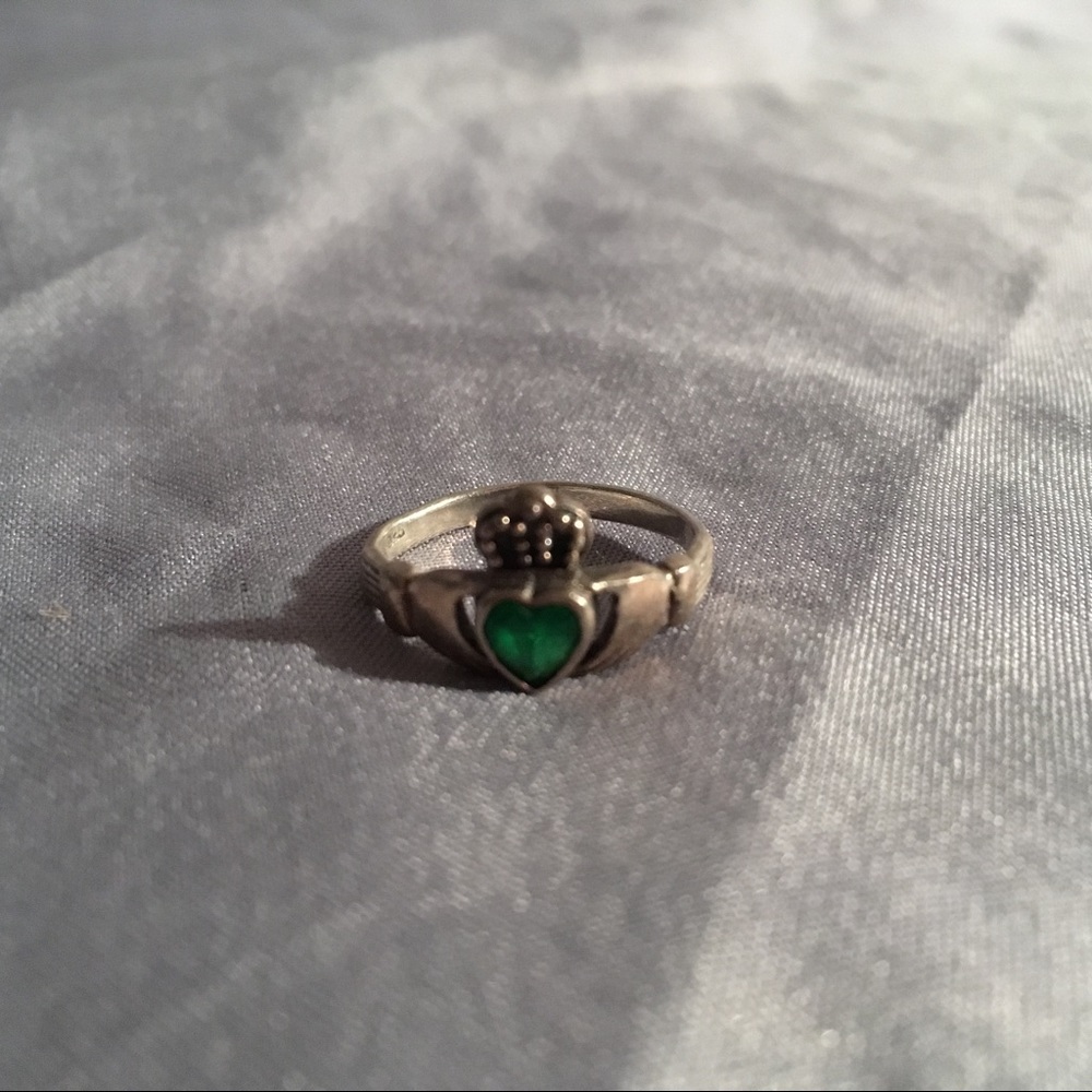 Silver and Green Claddagh Ring