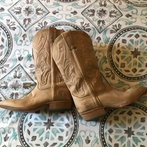 FRYE NATURAL LEATHER COWBOY BOOTS! 8 B