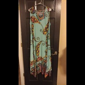 Teal and multicolor Asymmetrical maxi dress 2x