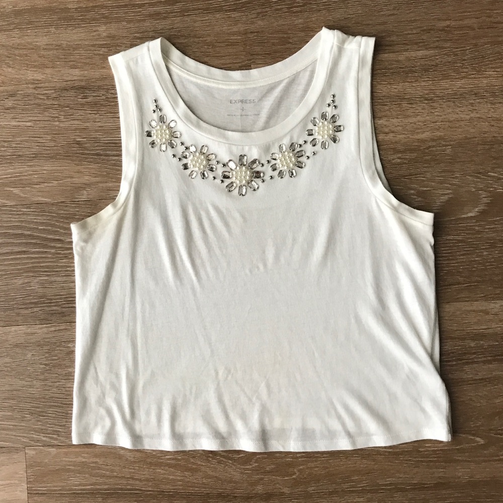 White Express Beaded Crop Top