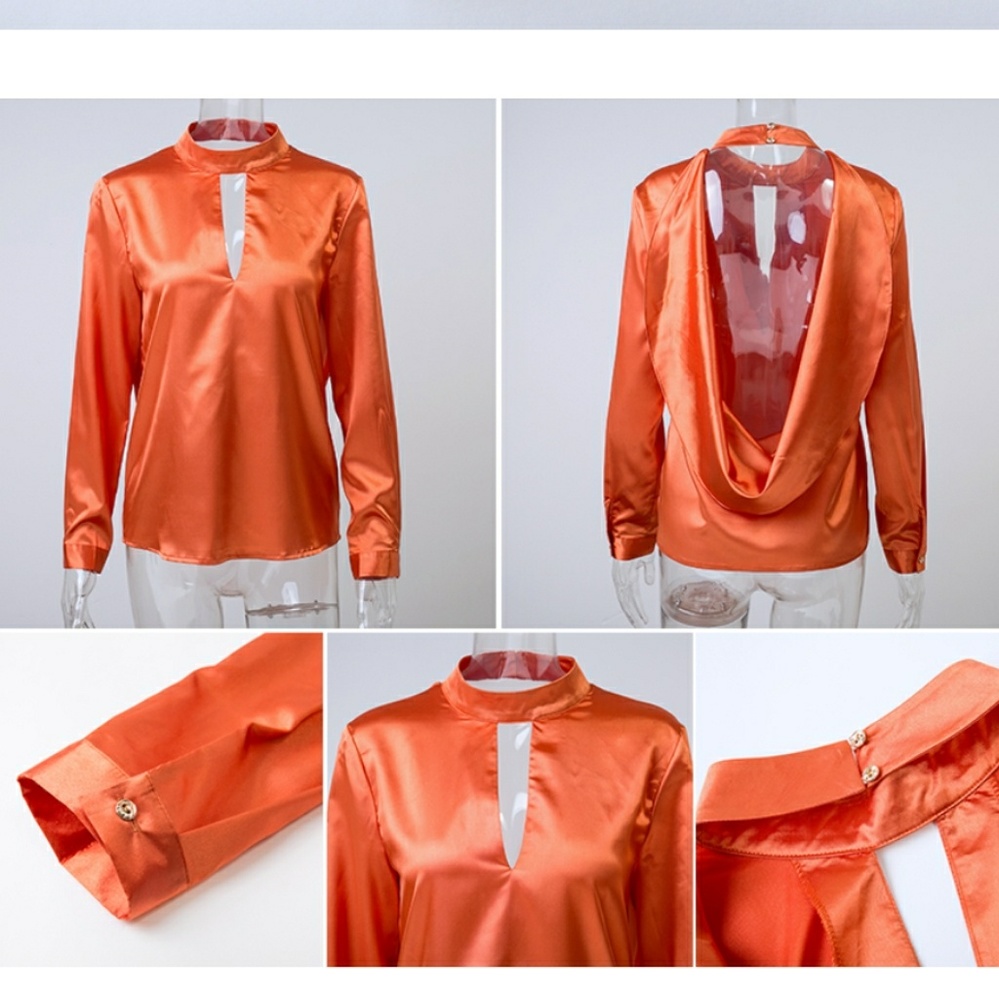 Sexy Satin Ruffles N Hollow Out Back Shirt.
