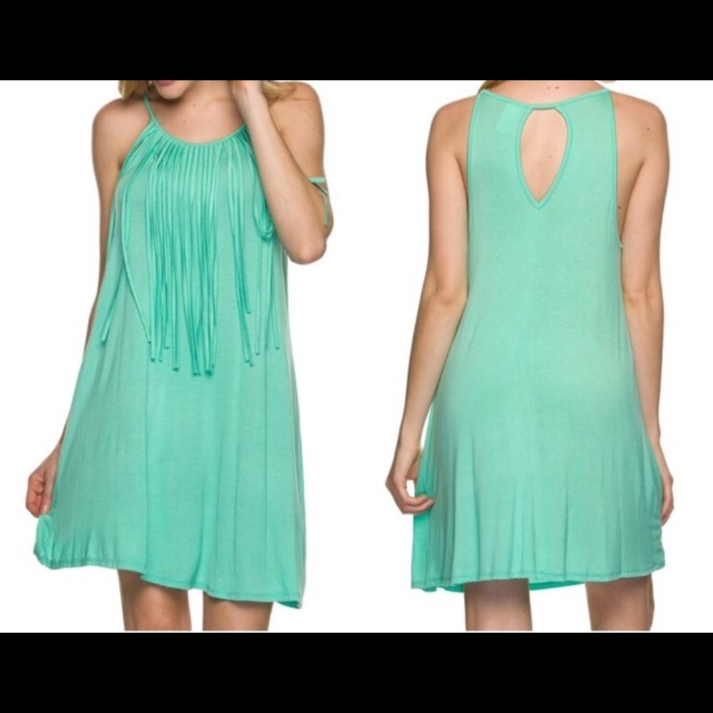 🍀👒Mint Fringe Stretch Dress