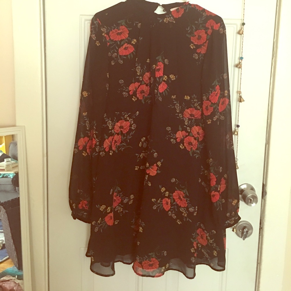 Black high neck floral dress with opening from F21