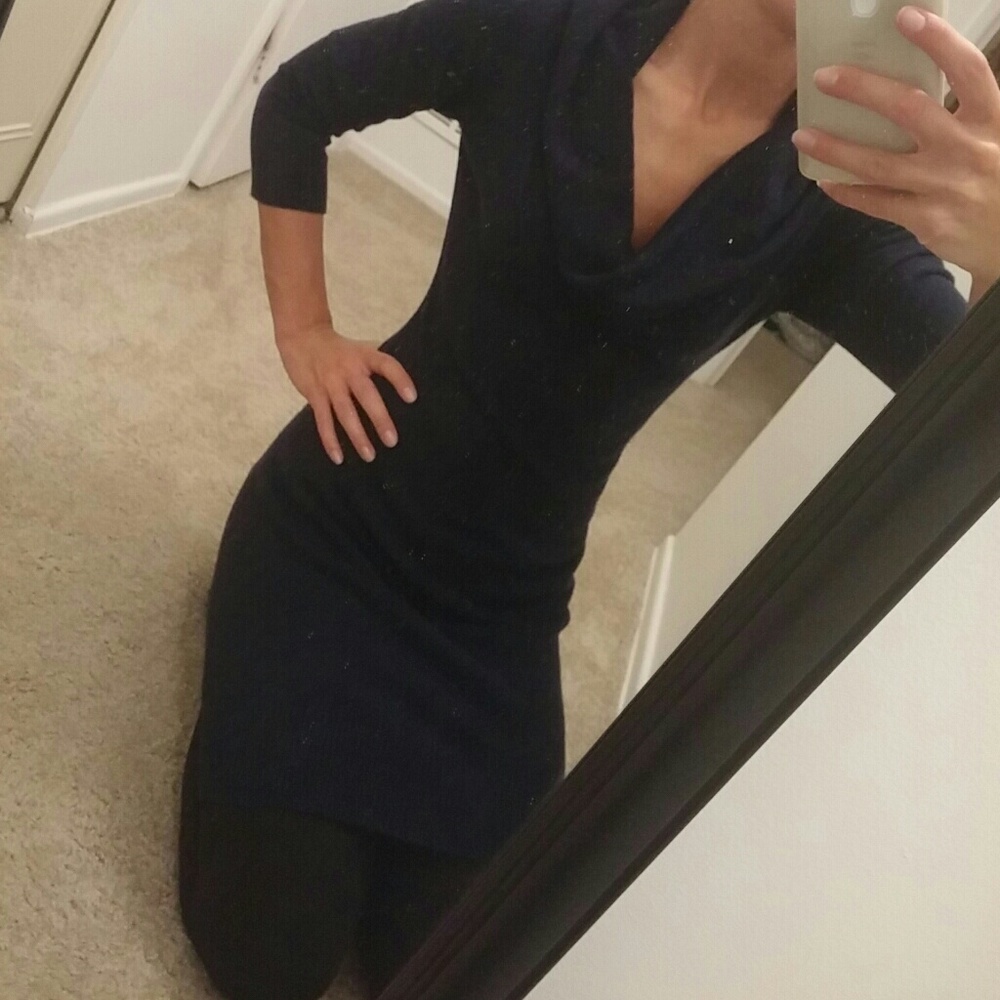 Cowl Neck, Dark Navy Dress, Women's Small