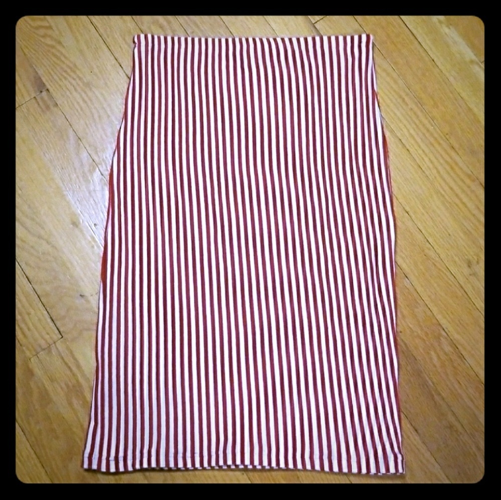 Red and White Pinstripe Stretch Pencil Skirt