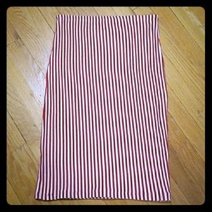 Red and White Pinstripe Stretch Pencil Skirt