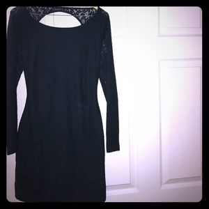 Long sleeve scoop neck mini dress with open back