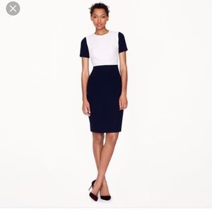 Jcrew seamed crepe dress in navy and white