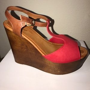 Bamboo Wooberry Red Wedge Sandals