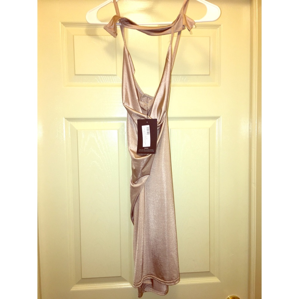 Nude Cowl Neck Choker Bodycon Dress