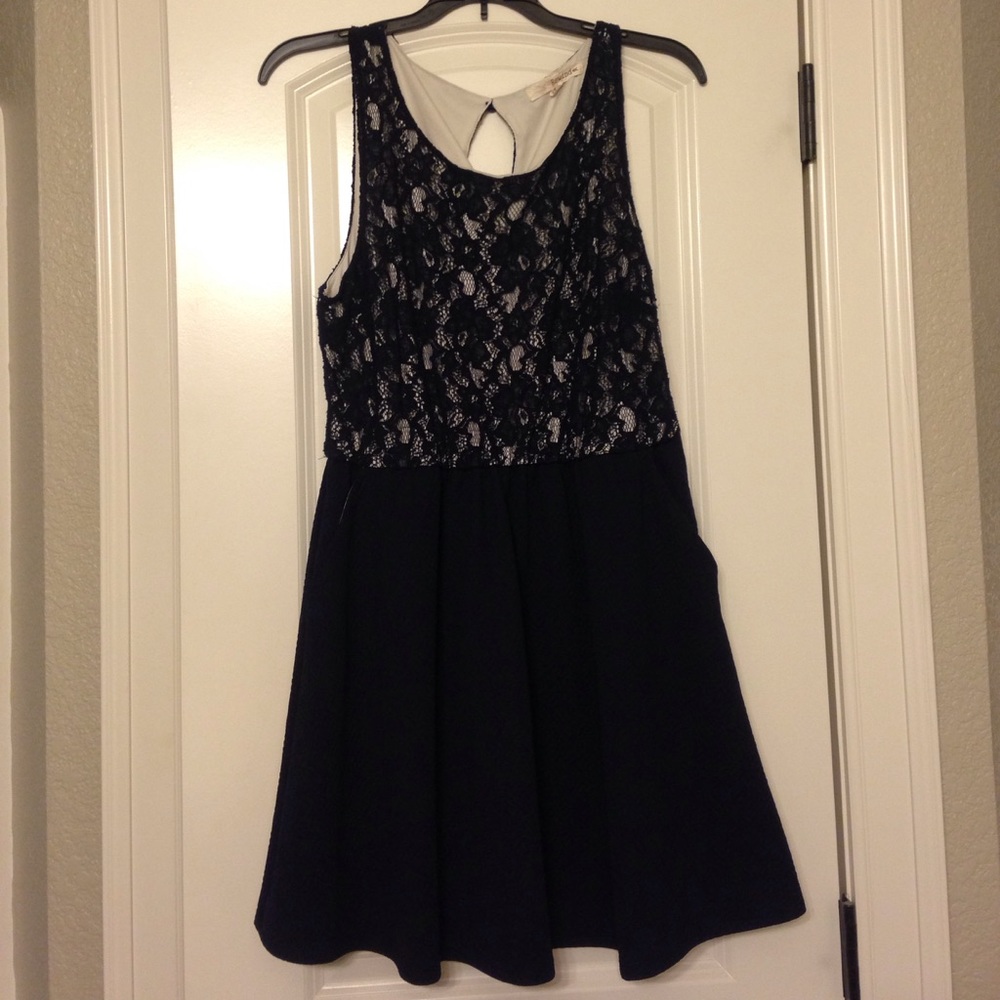 Navy blue lace cocktail dress
