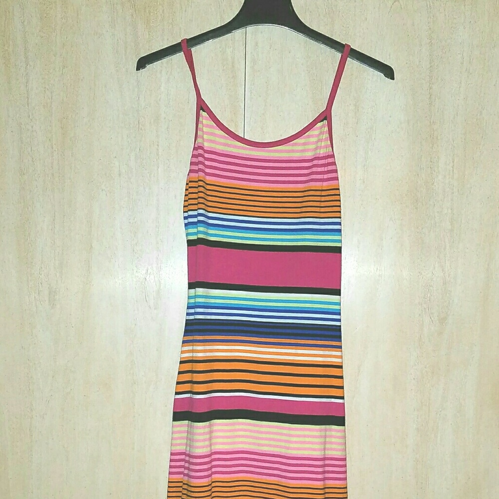 A long multi-colored body con maxi dress