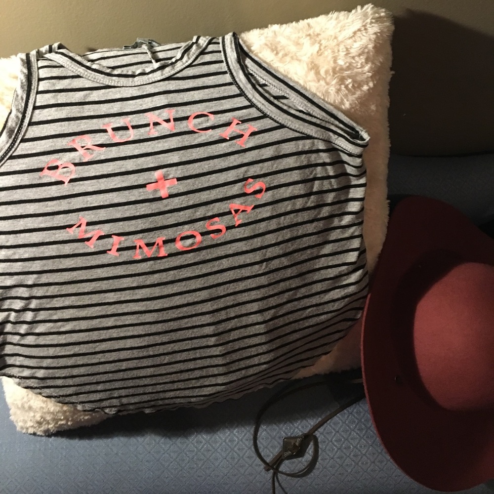 Grey and black striped "Brunch &a Mimosas" tank