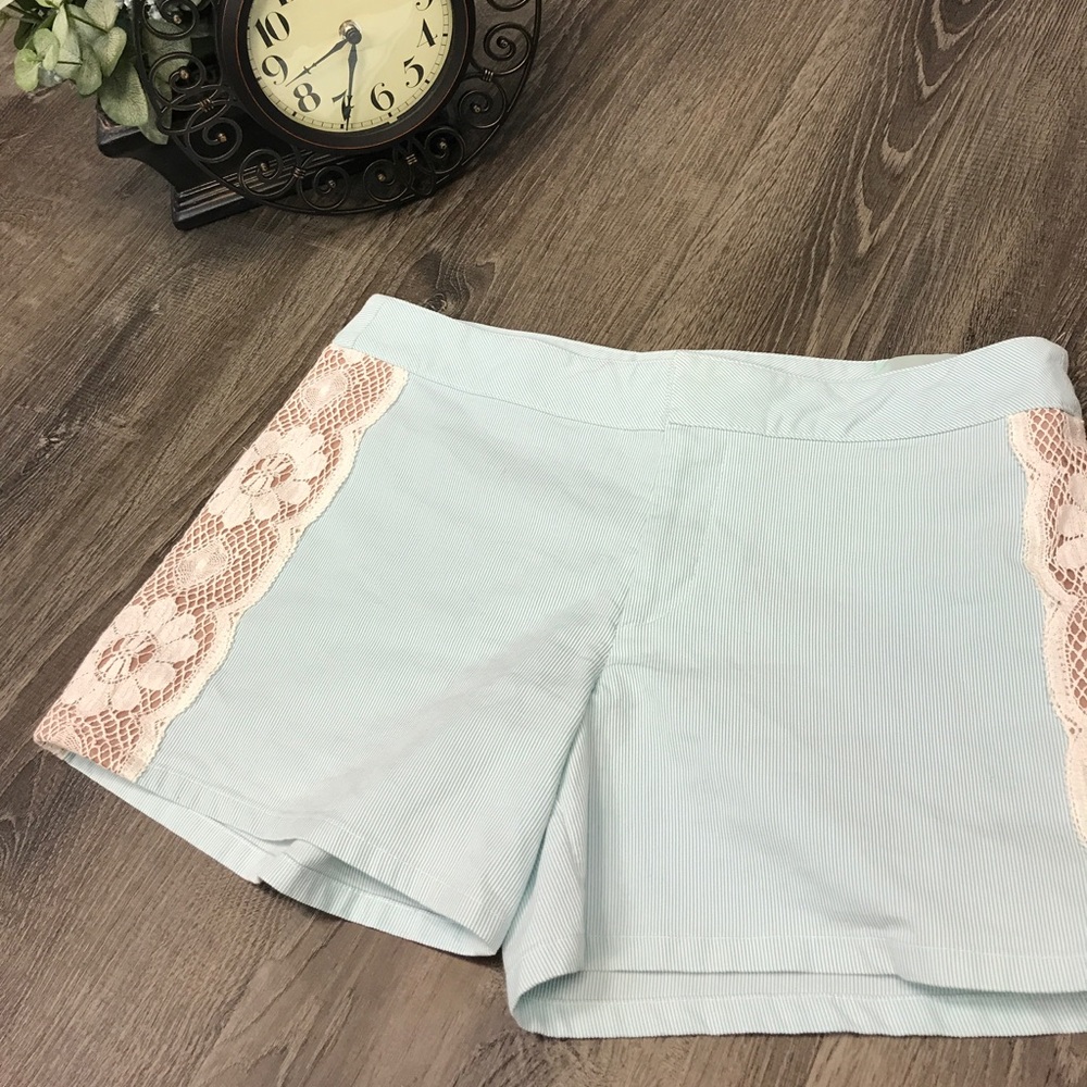 Judith March Blue & White Stripe with Lace Shorts