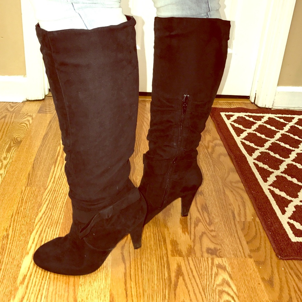 Wide Calf Knee High Boots with Bow