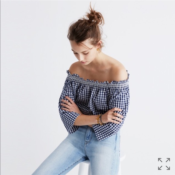 Madewell Tops - Madewell smocked gingham off-the-shoulder top, xxs