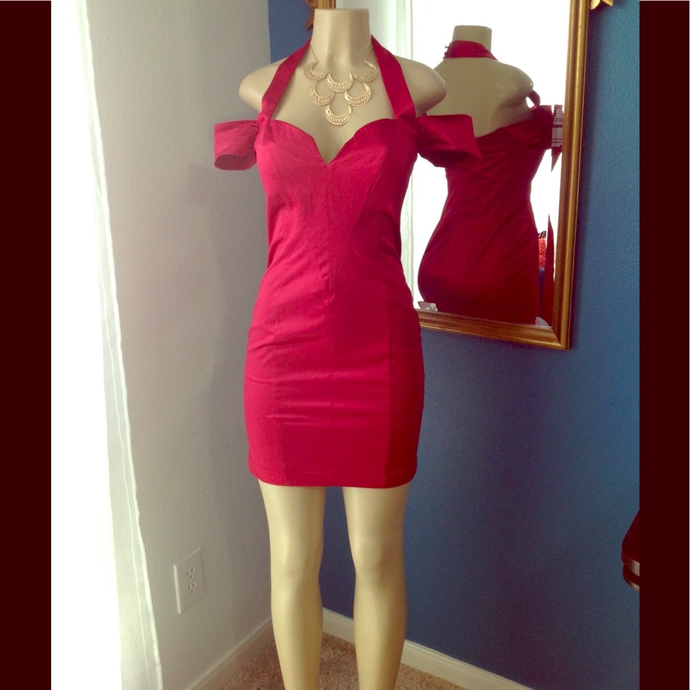 BEBE pink off shoulder cocktail dress S