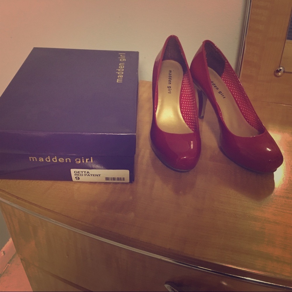 Madden Girl red patent leather heels