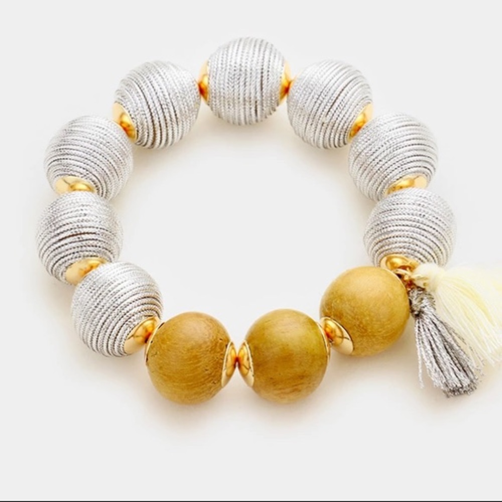 Silver Threaded Ball Bracelet Tassel - Picture 1 of 3