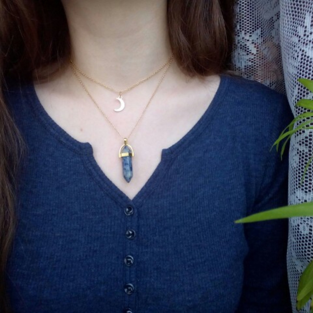 Sodalite with moon choker and necklace combo gold