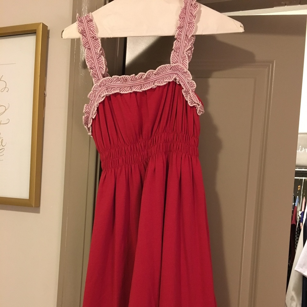 Red seersucker Lauren James dress