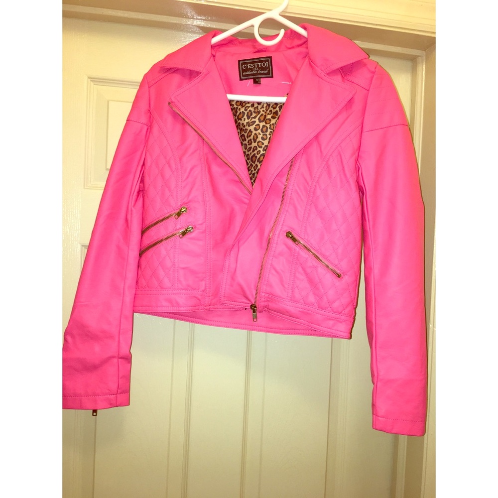 Very Chic Hot Pink Faux Leather Jacket